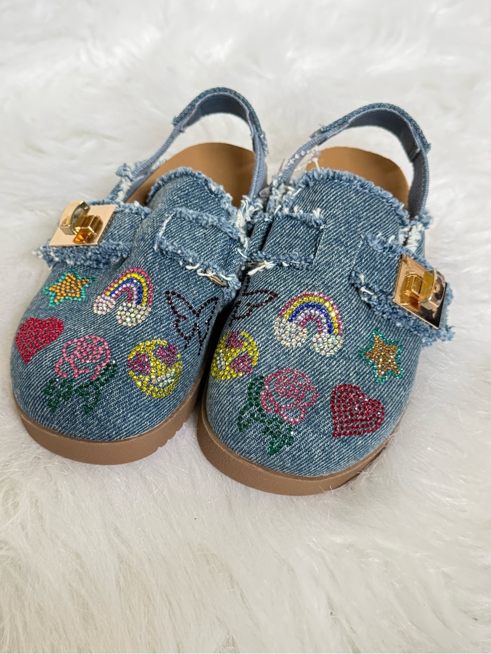 Steve Madden Denim Kids Moccasins with Colorful Embellishments - Blue